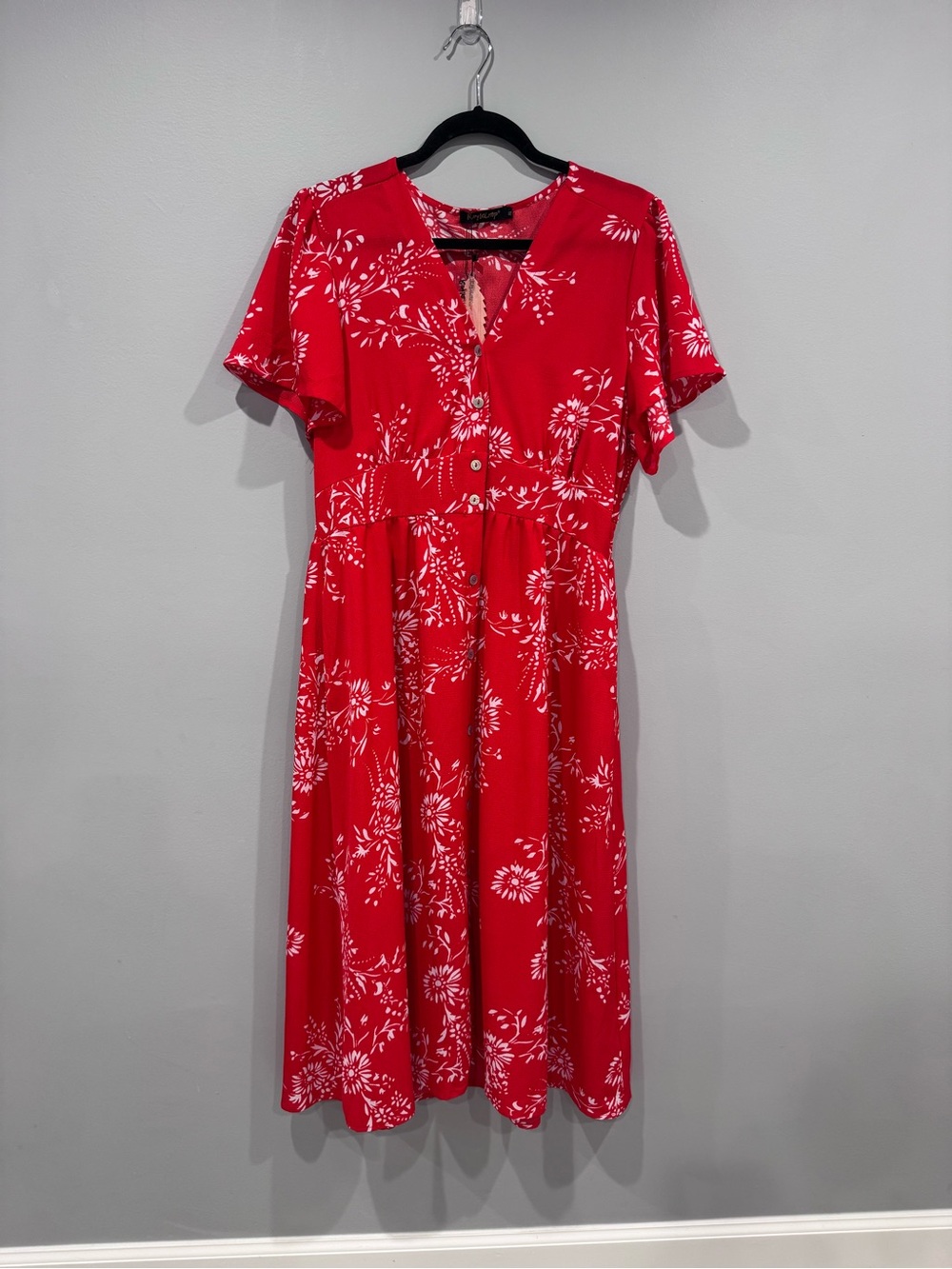New! Red Floral Button-Front Women’s Dress